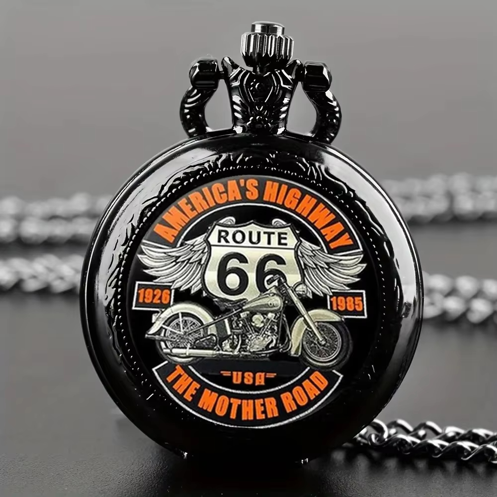 Vintage Collectible Glass - Zwart Retro Route 66 Motorfiets Zakhorloge