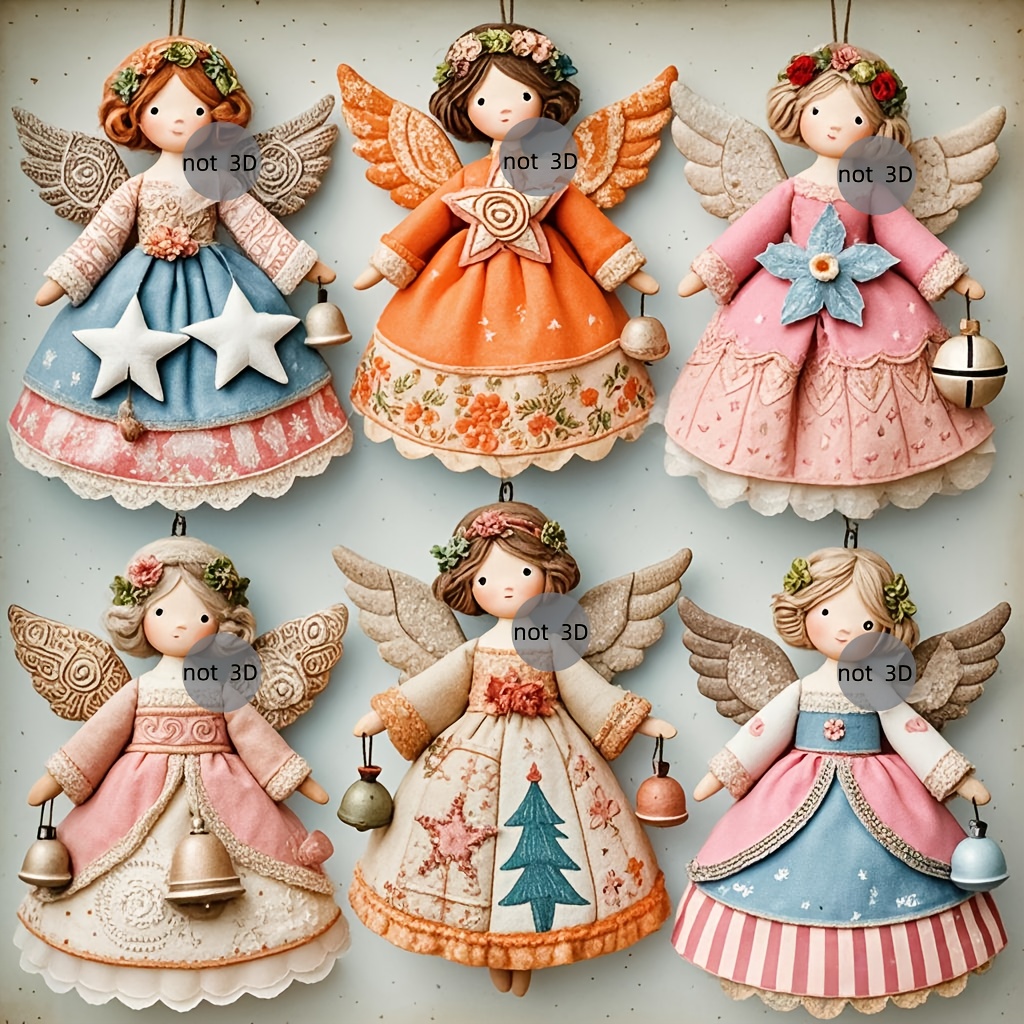 Vintage Collectible Dolls - 6/12 stuks 2D platte houten engelen