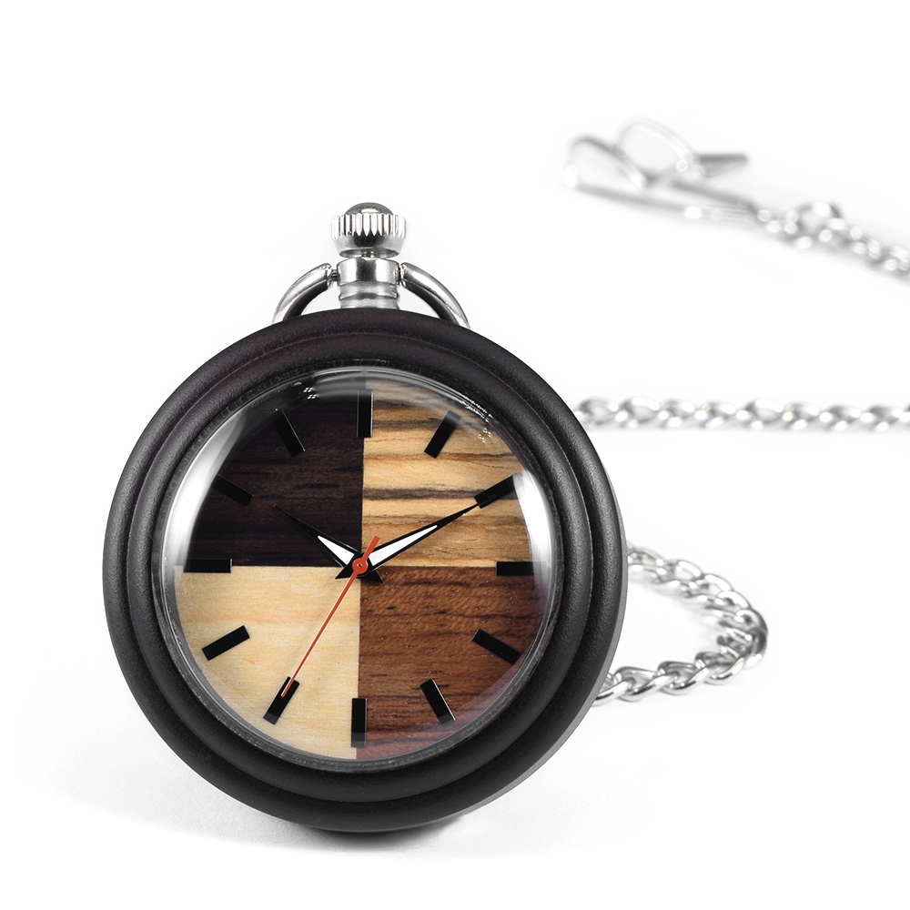 Vintage Collectible Glass - Vintage verzamelbaar houten quartz zakhorloge, handgemaakte