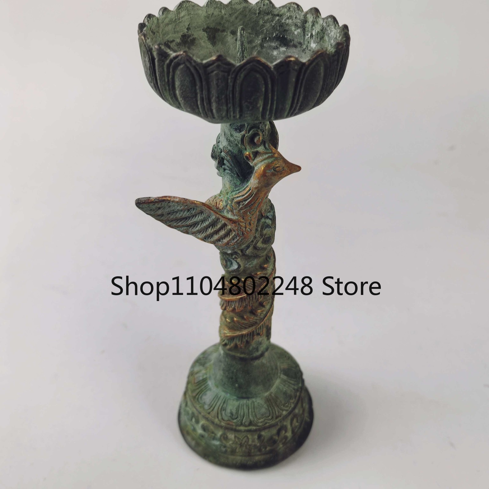 Collectible Vintage Lamps - Oud bronzen reliëf, gegraveerde vergulde phoenix