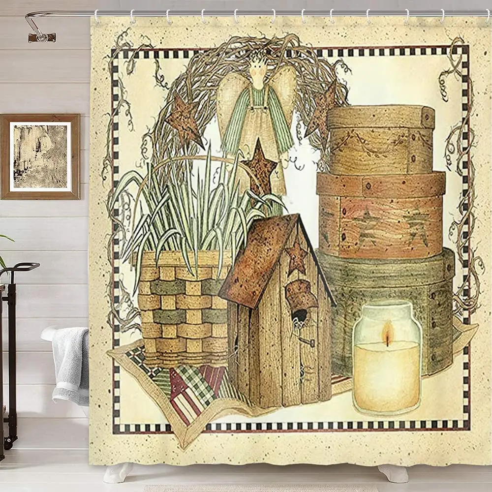 Vintage Cartoon Collectible - Vintage rustiek decor douchegordijn landhuis primitief